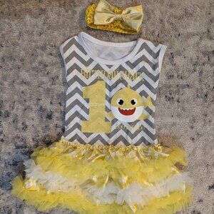 Baby Shark 1st Birthday Tutu Dress - Yellow Glitter New
